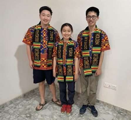 James, Yuka, Holden in kente stole in Ghana