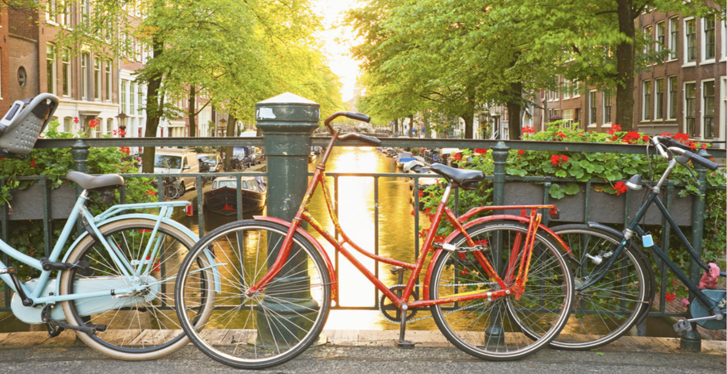 Bicycles on canal bridge in Amsterdam