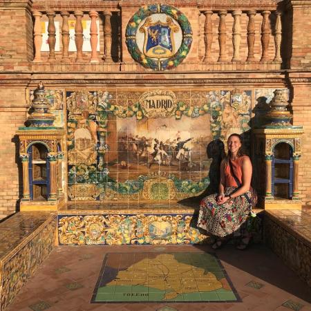 student in Plaza de Espana by the Madrid section